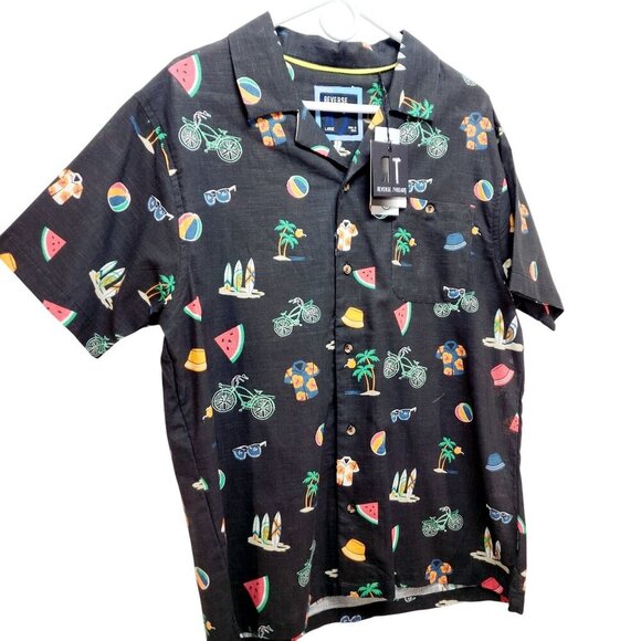 Mens Reverse Threads Short Sleeve Button-Up Shirt With Tropical Print Size L - Picture 6 of 11